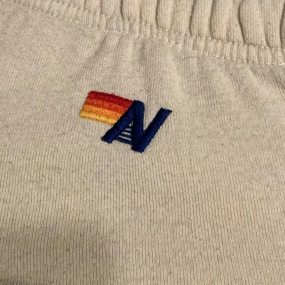AVIATOR NATION Sweatpants S Cream Rainbow-Stripes Logo-Embroidery Jogger USA - Picture 6 of 14